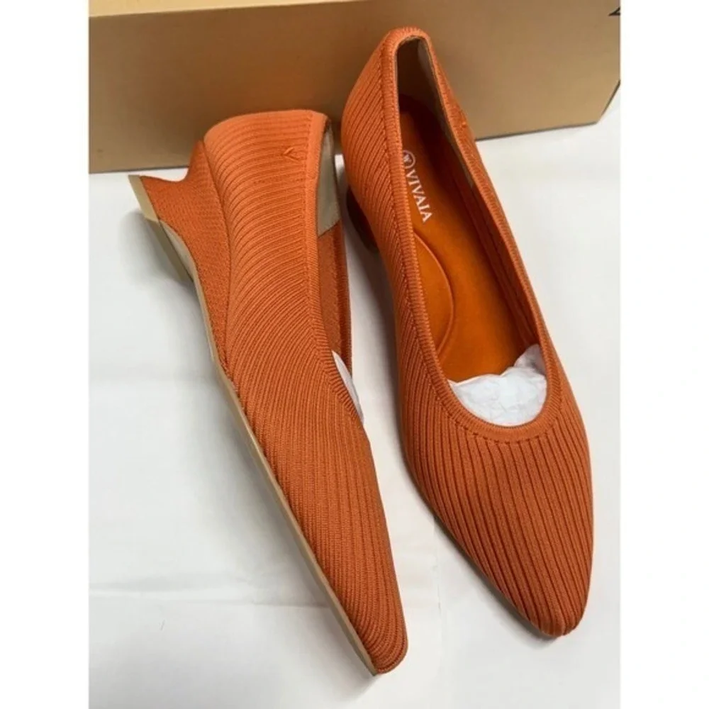 VIVAIA Pointed Toe Striped Wedge Flats Orange Women's EU/35 US/5 Comfort Shoes